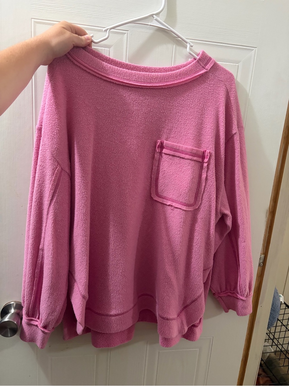 Zenana Outfitters Pink Fleece Pullover with Patch Pocket
